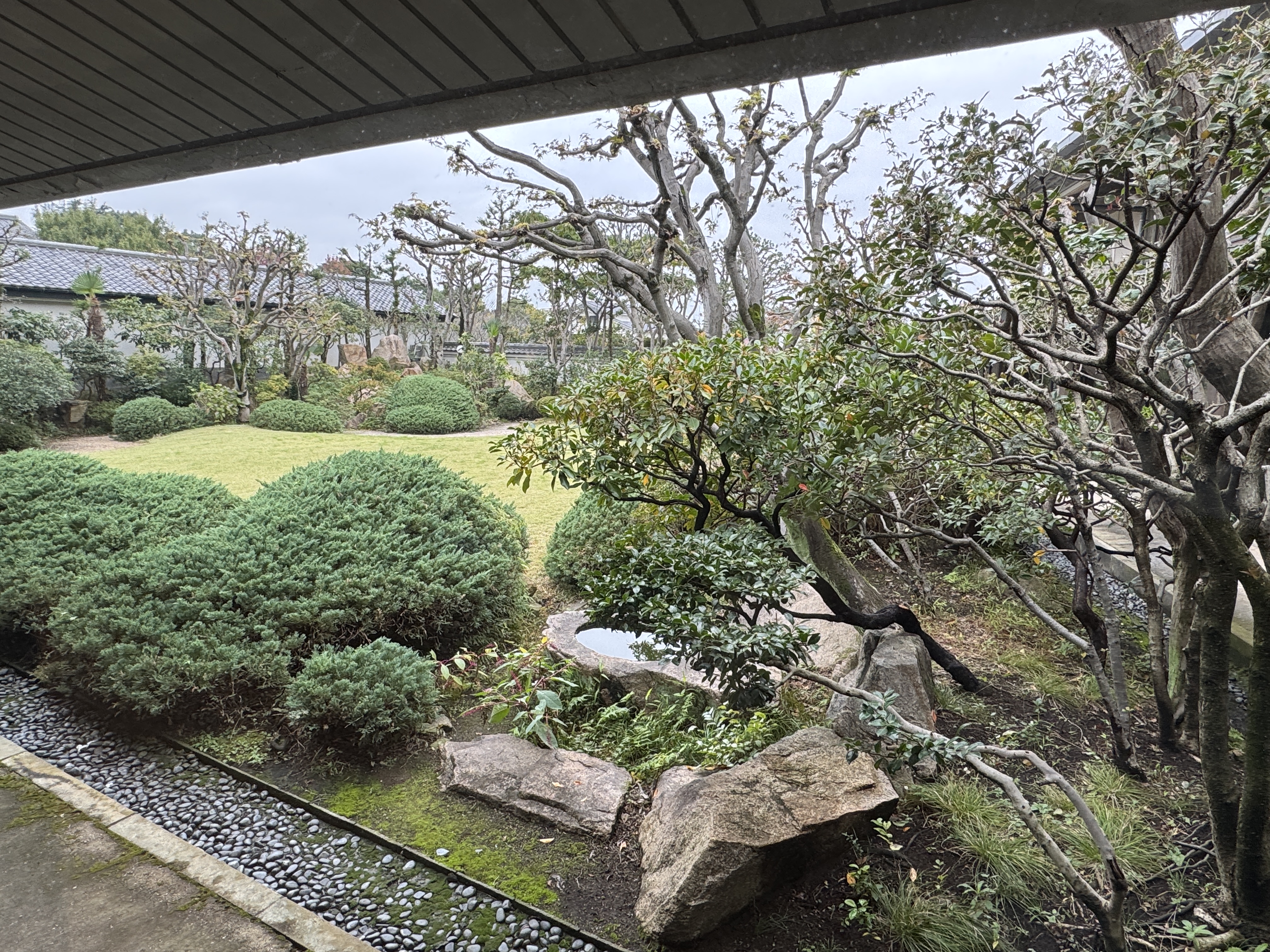 Courtyard inside the Kanagawa Budokan - to the left is the back wall of a full Kyudo range.