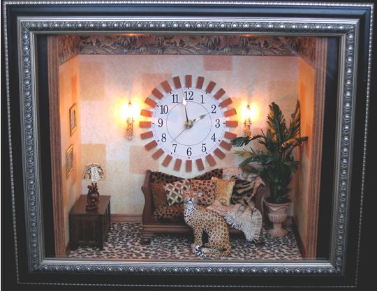 Wildlife - Bookcase Room
17"w x 7"d x 14"h
Cheetah by Karl Blindheim
Wall sconces by Phyllis Tucker