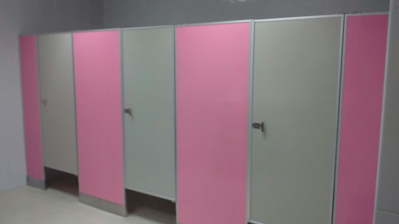 Mamparas en baño de mujeres - Obra: Conjunto Industrial Querétaro.