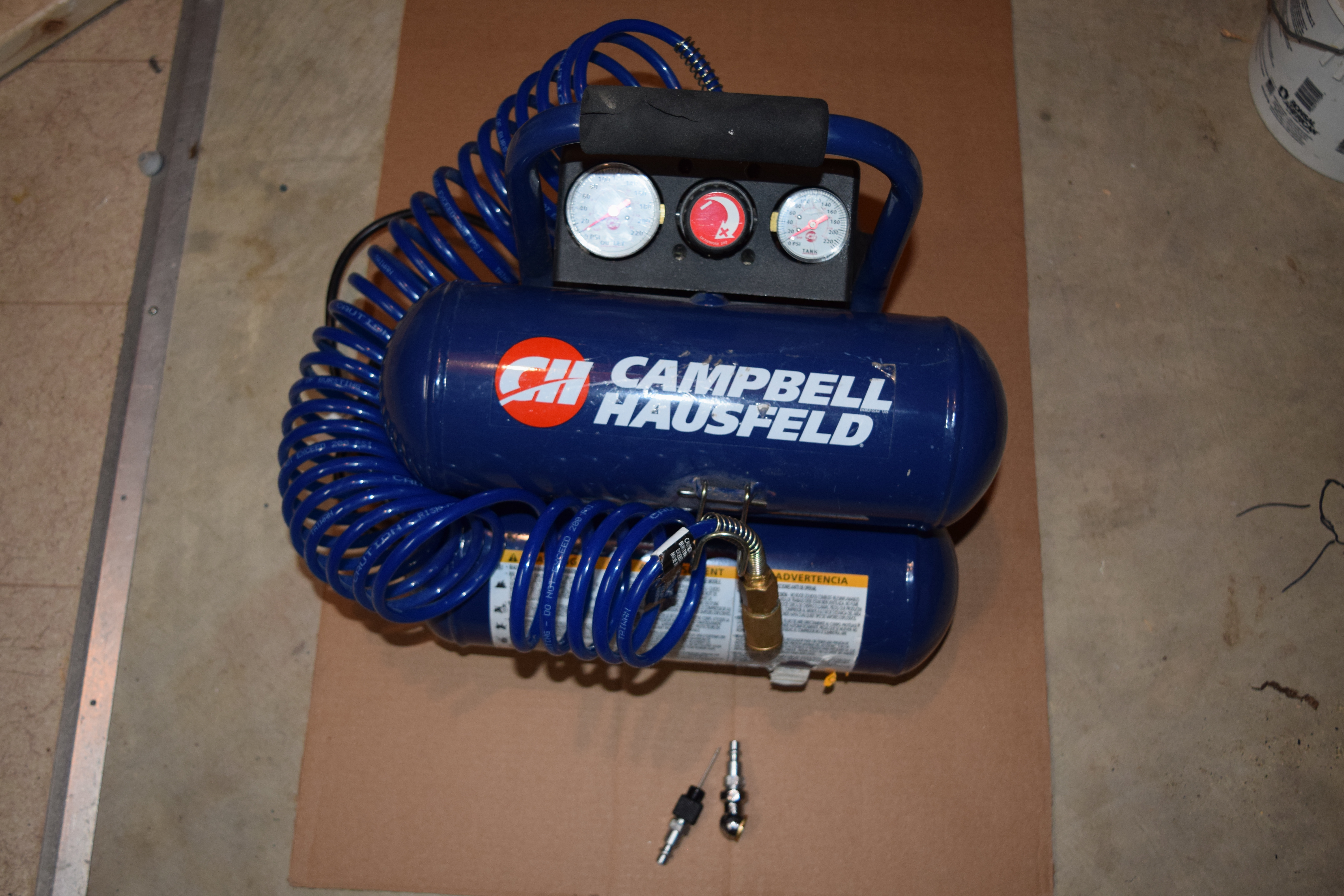 Air Compressor (2amp, 2gal, w/ Tire and Ball Inflator; by Campbell Hausfeld;  Model FP209501)