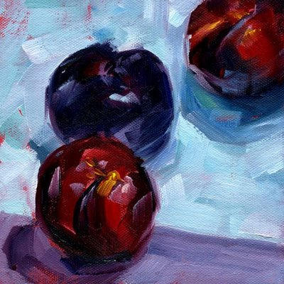 Three Plums ~ 6" x 6" Oil on Canvas Panel