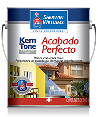 KEM-TONE Acabado Perfecto de Sherwin Williams es una pintura vinil-acrílica que le permite ocultar las imperfecciones de las superficies gracias a su Acabado Perfecto. 
