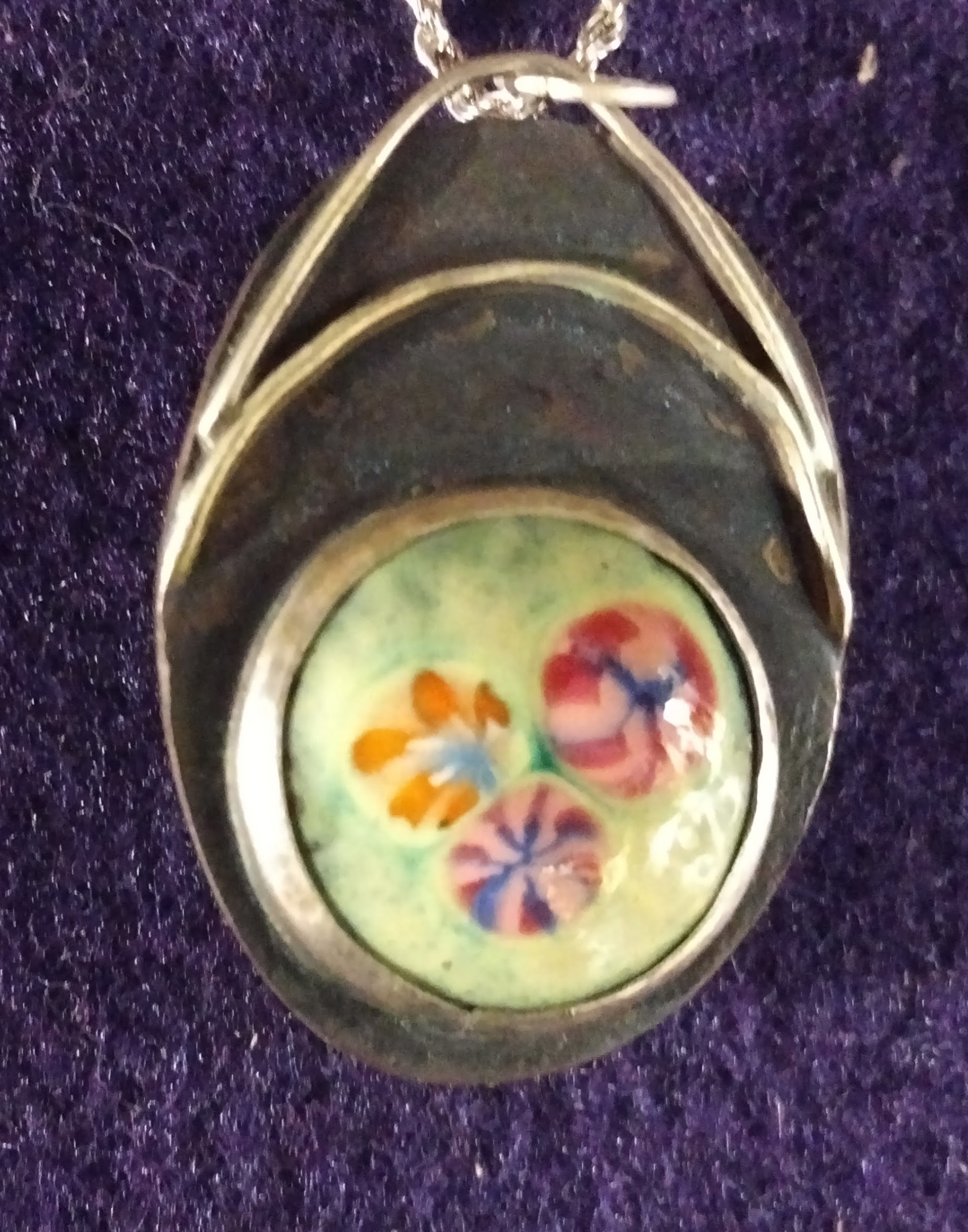 JPn007b GARDEN OVAL Copper Enamel Cabochons set in Silver back