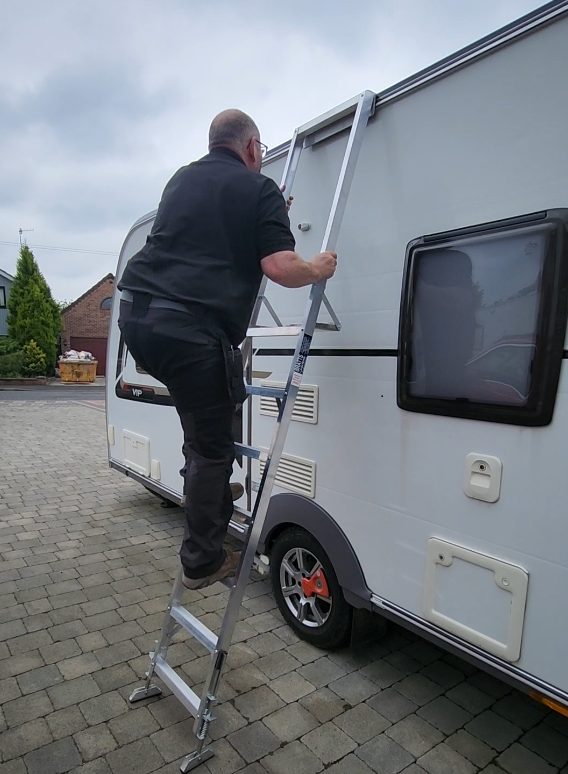 caravan ladder in use