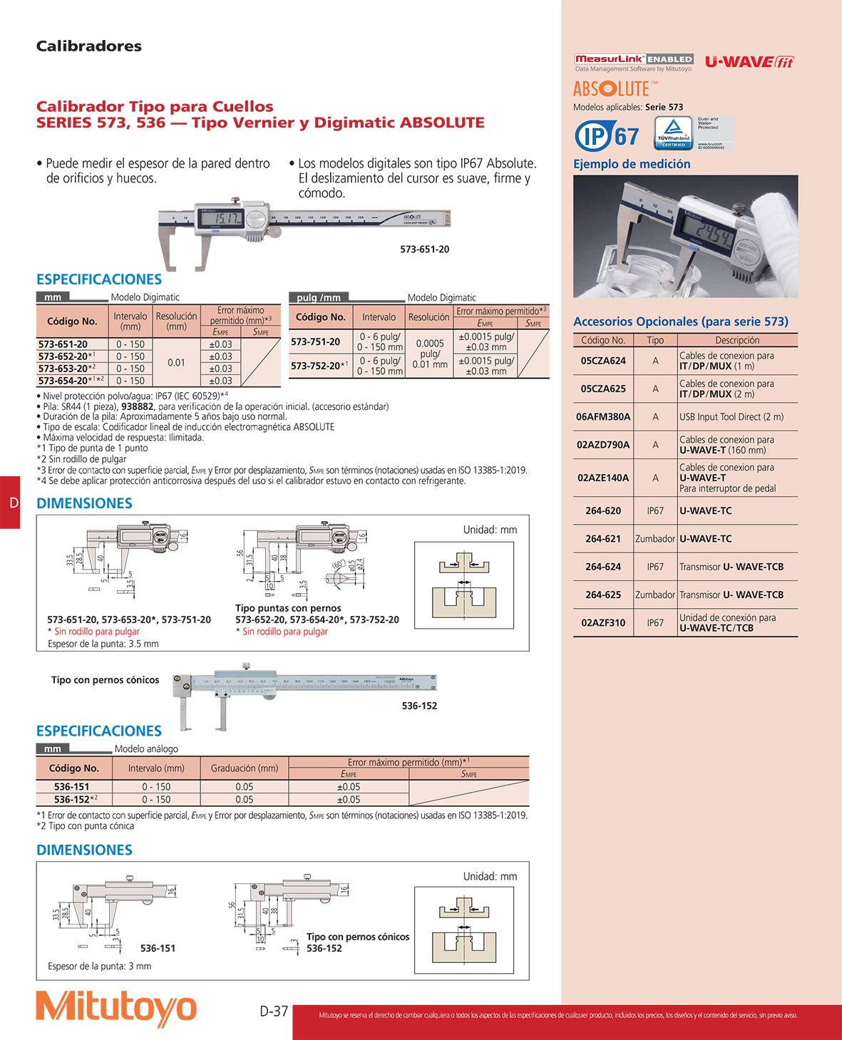 Calibrador tipo para cuellos