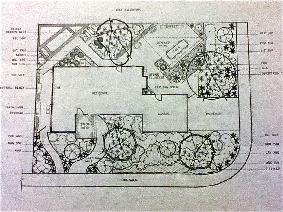 Curvilinear design in front and diagonal in the back yard for optimum space use