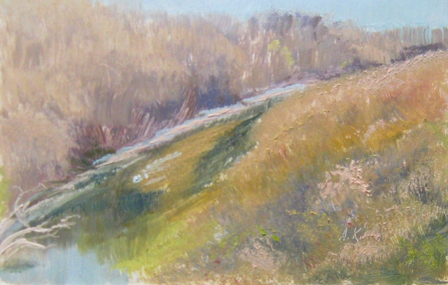9. Maury River from I-64 Bridge, View South, 4x6 oil on panel