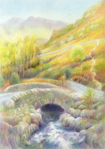 Ashness Bridge (21x 29.7cm, Derwent Artists Pencils) Commissioned by the Cumberland Pencil Company