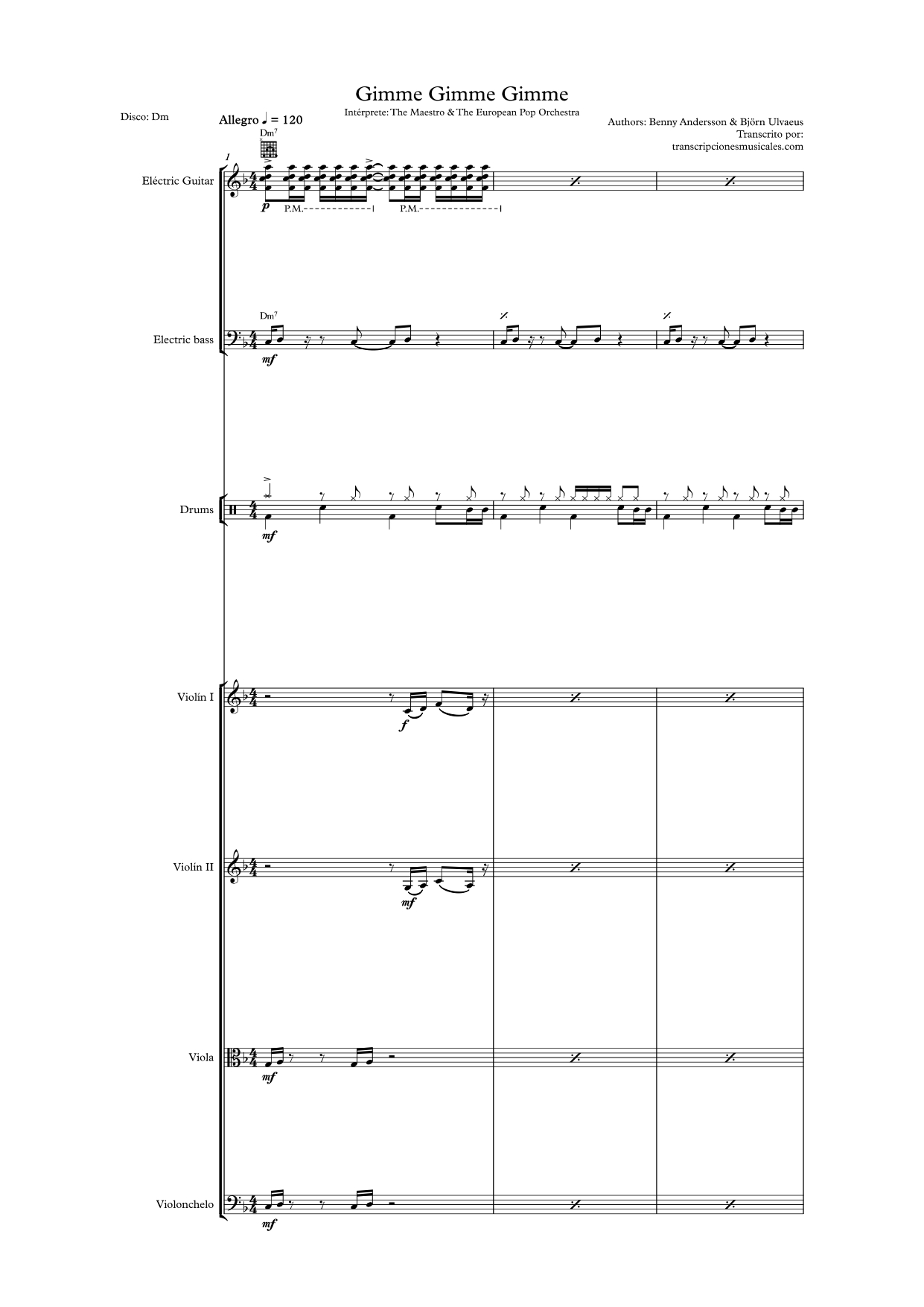 Gimme gimme gimme - partitura hoja 1 Gimme gimme gimme - partitura hoja 1