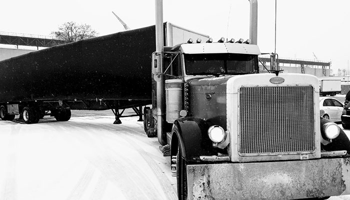 Truck in Snow Black and White
