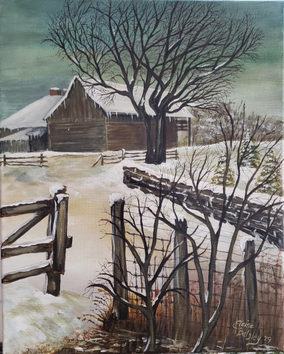 "Winter Barn", Acrylic on 16"x20" Canvas, Unframed