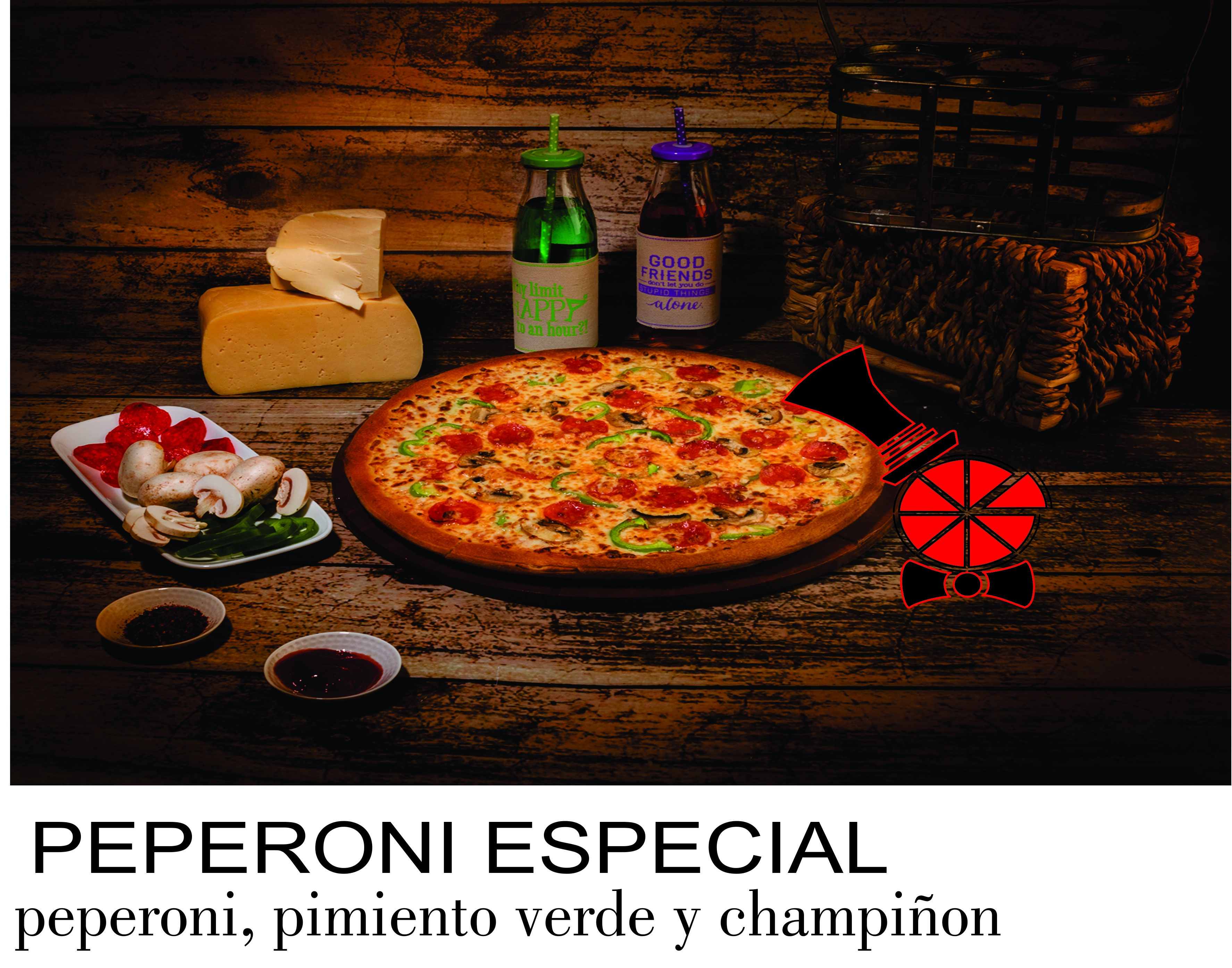 PEPERONI ESPECIAL
peperoni, pimiento verde y champiñon