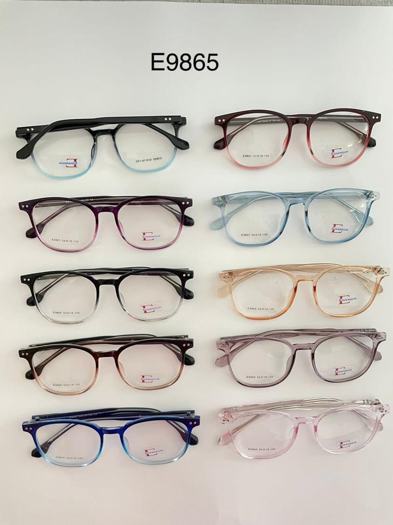 Modelo: E9865
Colores Translucidos: Cafe, Negro brilloso, Gris, Amarillo, Verde, Humo, Lila, Cafe Claro y Azul
Colores Difuminados: Cafe, Rojo, Morado, Azul, Negro/Transparente y Negro/azul