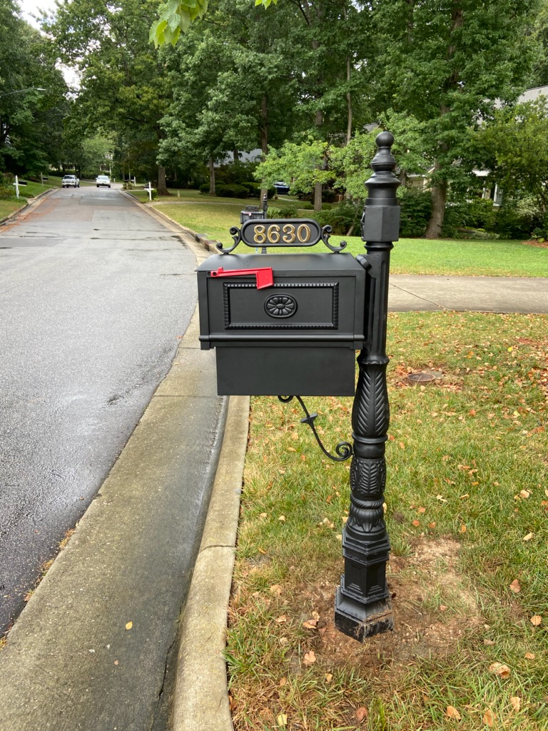 WAKEFIELD MAILSTAND 
Black, bronze, white,
  Aluminum w  holder
 $772.50 installed
