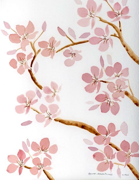 Thomas, Cherry Blossoms I, 12" x 9" WC
