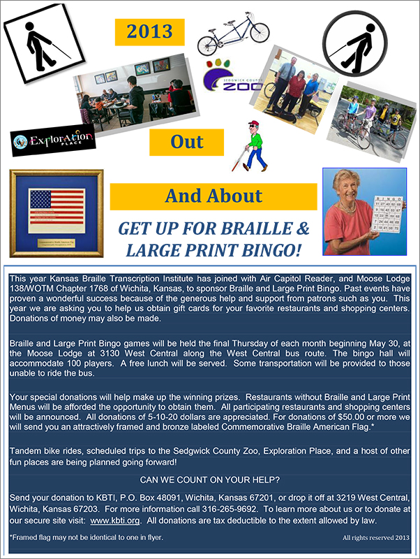 Braille bingo flyer||||2013 Braille Bingo Poster