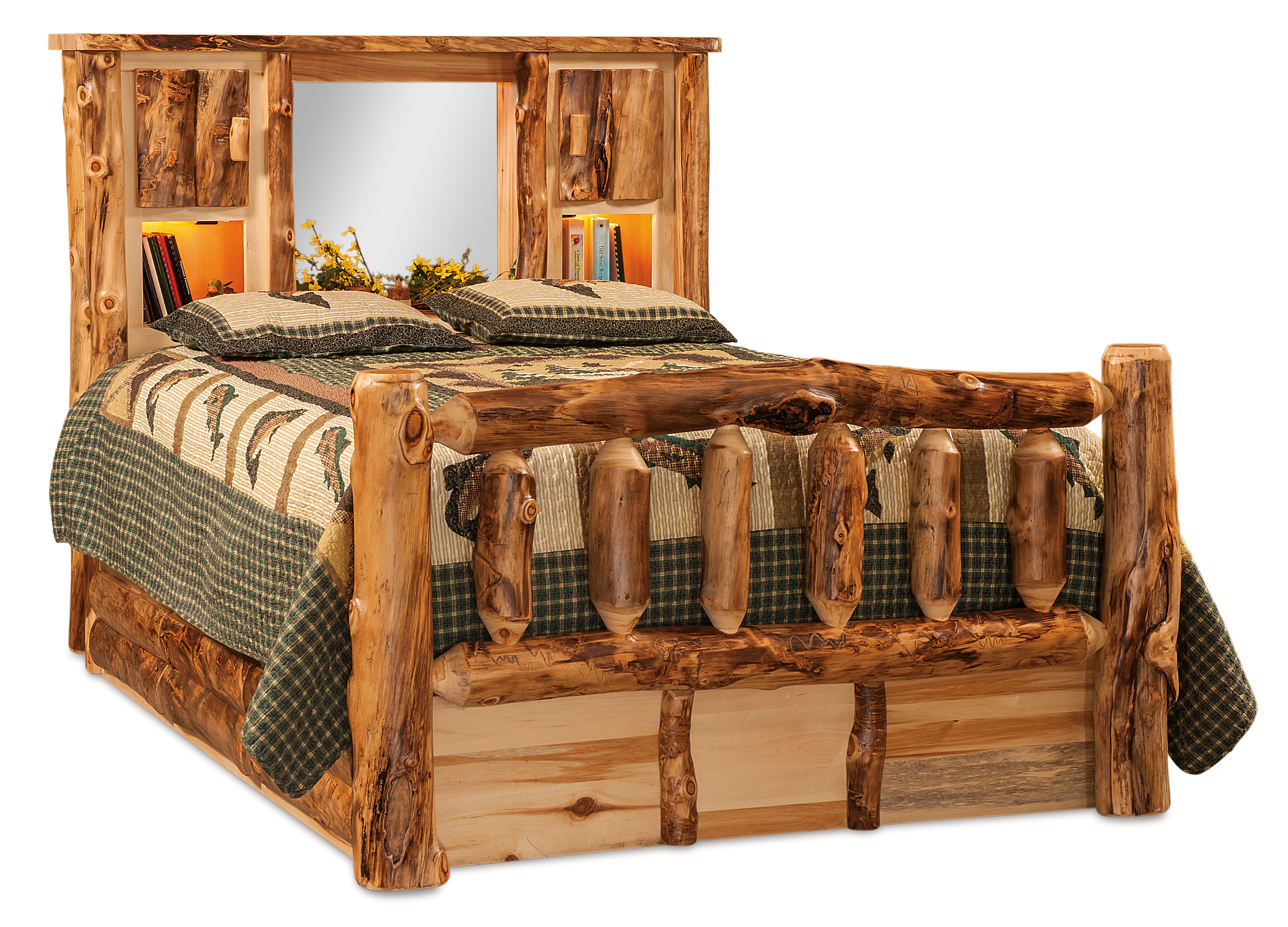 Queen Bookcase Bed w/Added Storage Drawers-Aspen