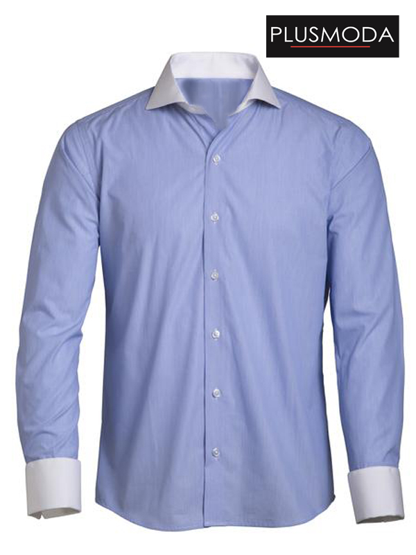 Camisa celeste cuello online blanco