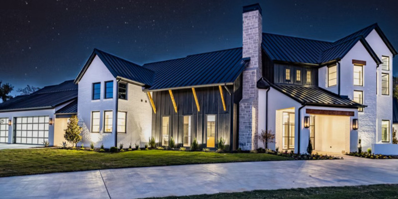 A home lit up in the evening