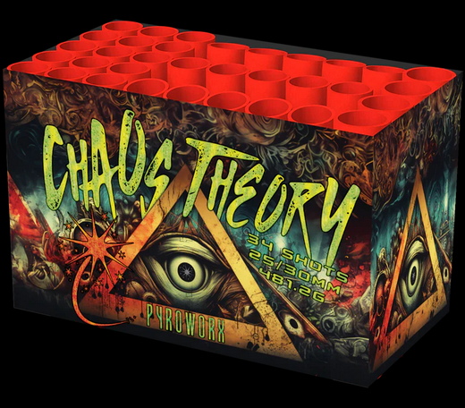 CHAOS THEORY - features both straight and fanned firing patterns that fill the sky, making it a fantastic showpiece for its size. £25