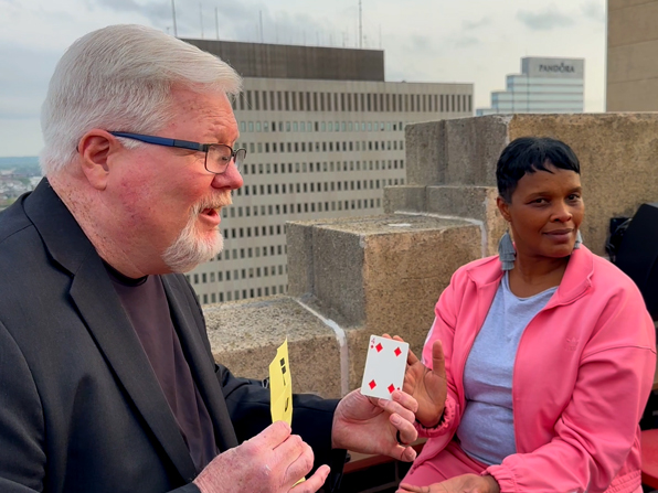 Chuck performing walkaround magic at the Lord Baltimore Hotel SkyBar grand opening. Chuck performing walkaround magic at the Lord Baltimore Hotel SkyBar grand opening.