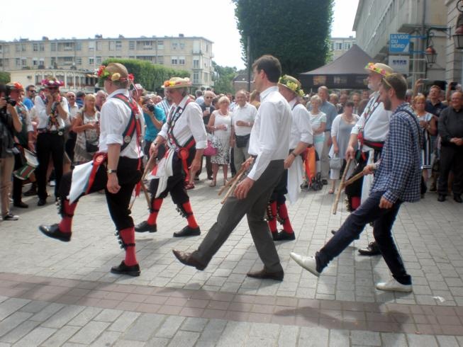 The Mayor of Douai and our escort in full flow - Bean Setting Dance