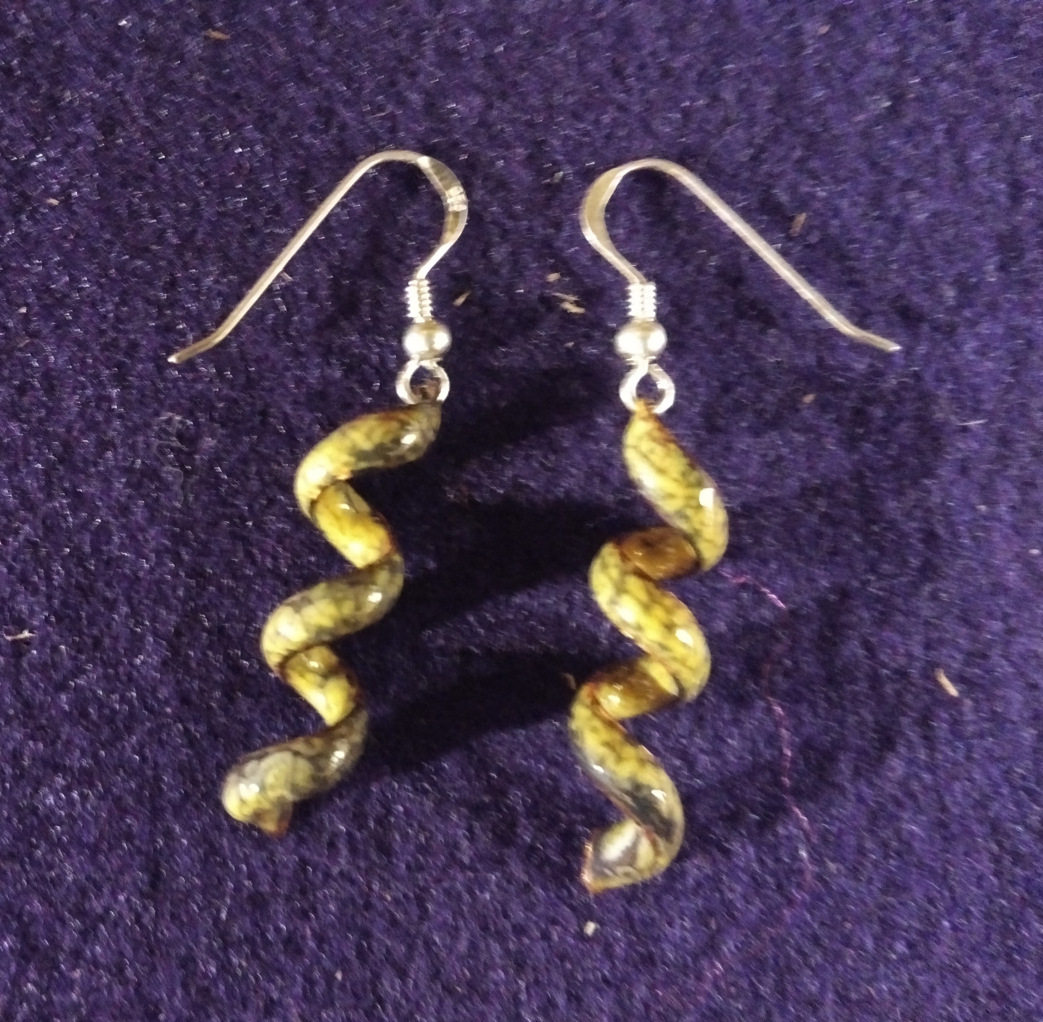 JE001-05 HELIX EARRINGS YELLOW Torch Fired Copper Enamel with sterling earwires 43mm