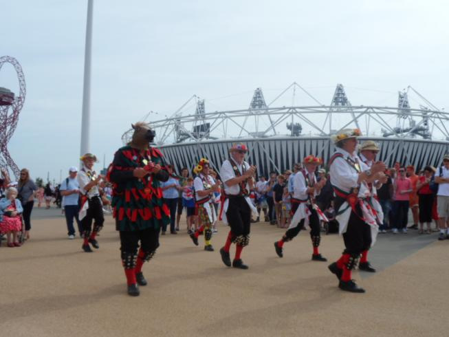 Merrydowners performing outside the Olympic Stadium