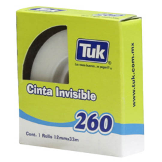 CINTA INVISIBLE 260 TUK 12MM x 33M
CINTA TIPO 260, BLANCO TRANSLUCIDO
ARTÍCULO: CINTA ADHESIVA
TIPO: INVISIBLE
COLOR: TRANSPARENTE
MODELO: 266080
MARCA: TUK