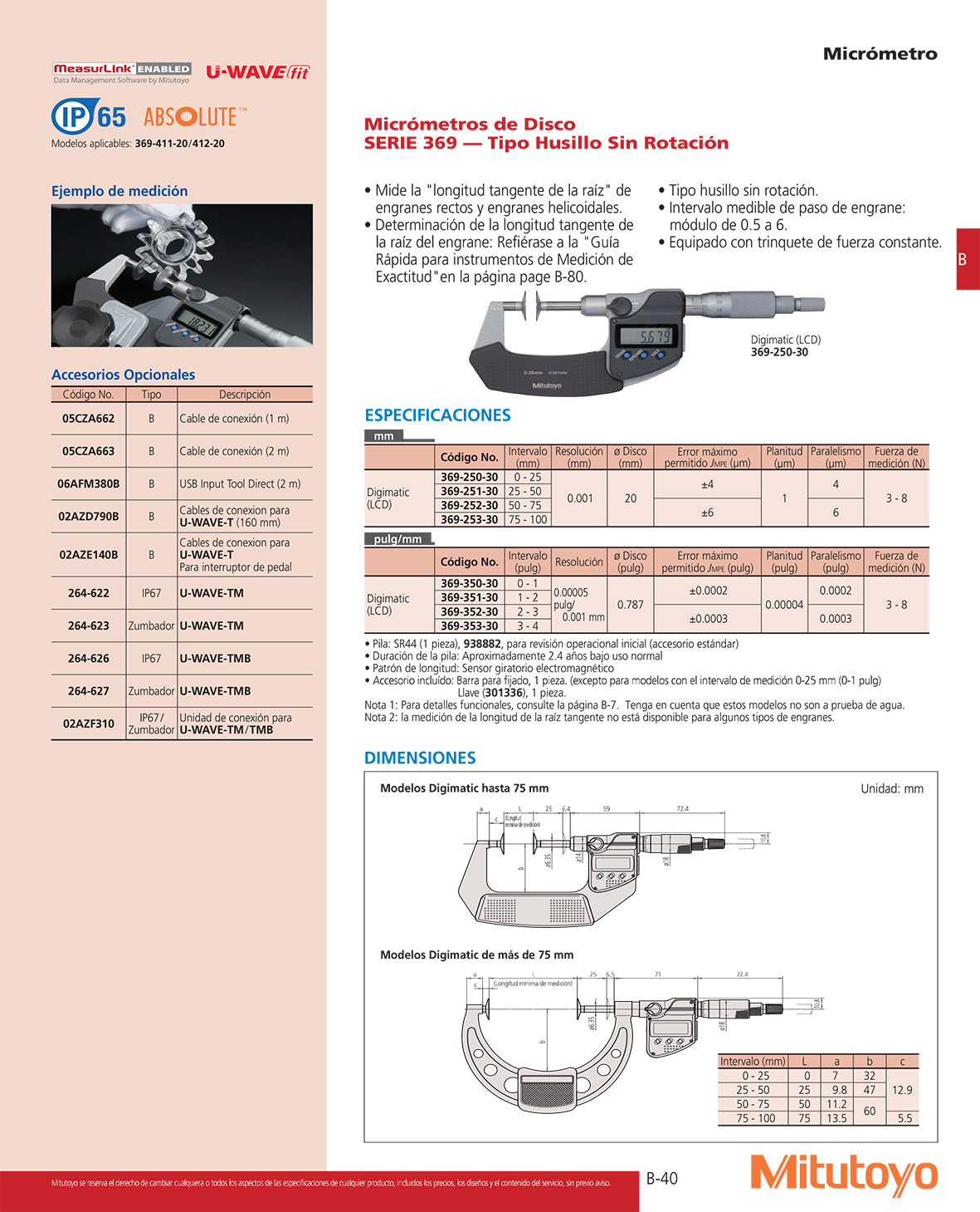 Micrómetros de disco husillo sin rotación