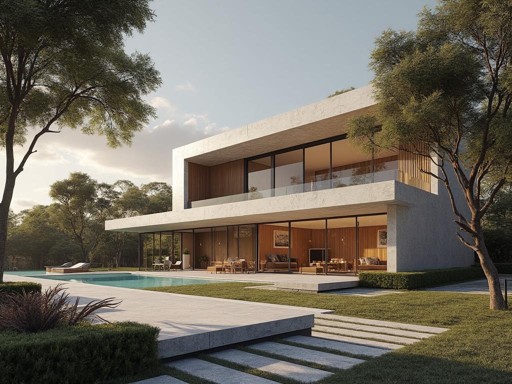 Casa moderna con grandes ventanales, piscina y rodeada de naturaleza
