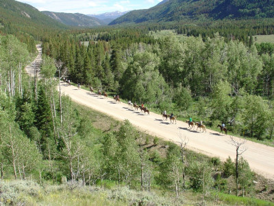 Kids waiting in line for evening meal to be served out of the "WolfBurger".
