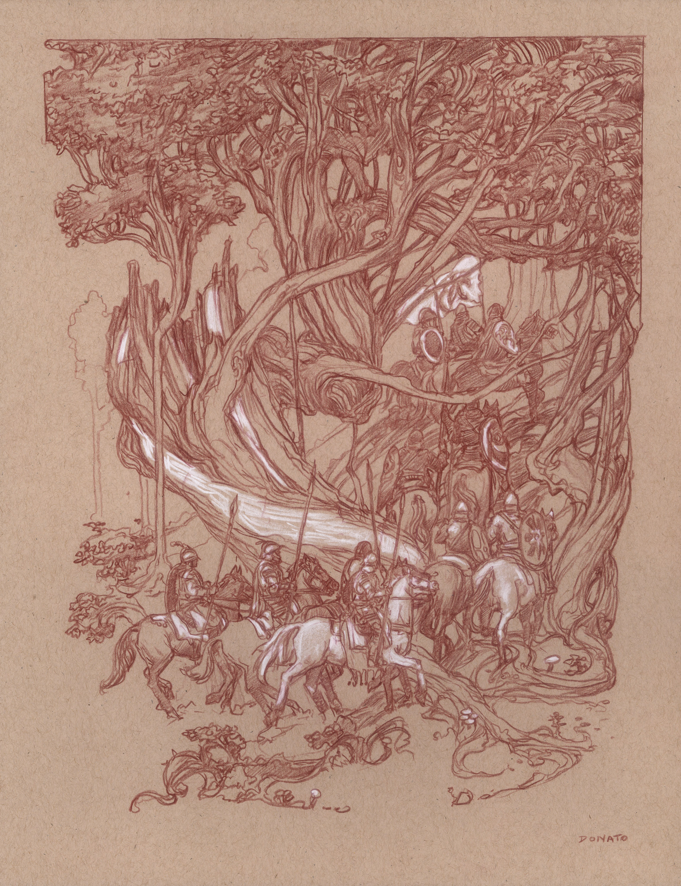 Uprooted- Chapter 14  - Into the Wood
14" x 11" Watercolor Pencil and Chalk on Toned Paper 2018