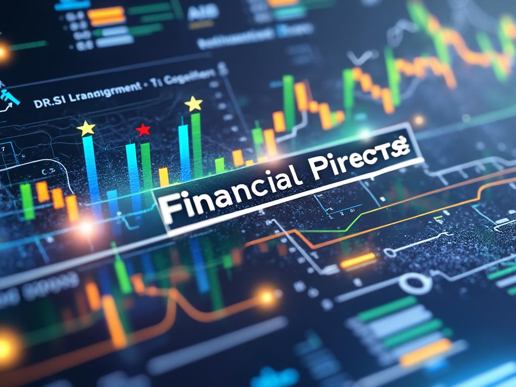 Futuristic financial data dashboard with glowing graphs, charts, and the phrase 'Financial Pirects' overlayed.