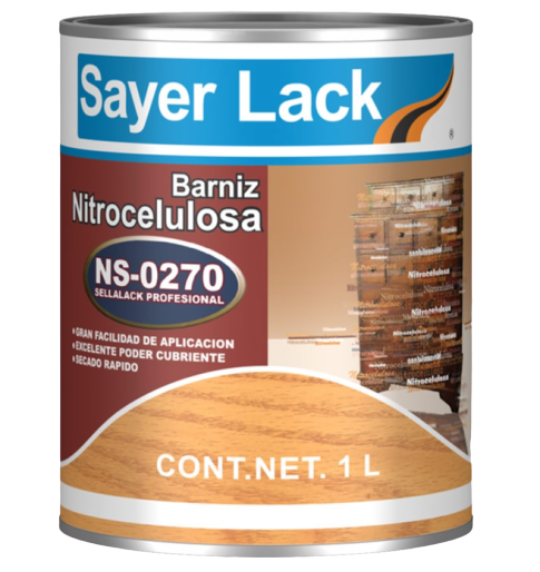 Sellalack Profesional NS-0270
Sellador de uso en mueble de interiores
de tablero enchapado o madera sólida.
Puede aplicarse a “Mona”, brocha o pistola.
Sobre este sellador pueden aplicarse
lacas de nitrocelulosa o barnices sintéticos.
USO
Sellador de nitrocelulosa de altos sólidos, gran capacidad
de dilución y un excelente balance entre
economía / funcionalidad.
CARACTERÍSTICAS
DURABILIDAD: NA
DILUIR CON D-8000 AL 100%
CATALIZADOR: NA
LAVABILIDAD: NA
RENDIMIENTO TEÓRICO: 6 A 8 M2/L
APLICACIÓN: BROCHA/MONA/PISTOLA
PRESENTACIÓN LITRO