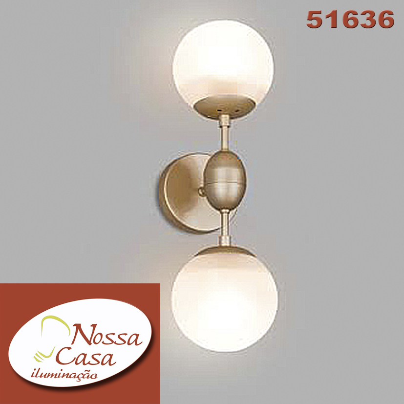 Arandela em alumínio, pintura dourado fosco. Para 2 lâmpadas e27