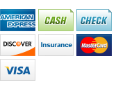 We accept American Express, Cash, Checks, Discover, Insurance, MasterCard and Visa.||||