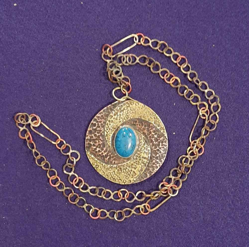 JPn004b SWIRL Brass, Copper, and Silver with Agate and Turquoise private collection