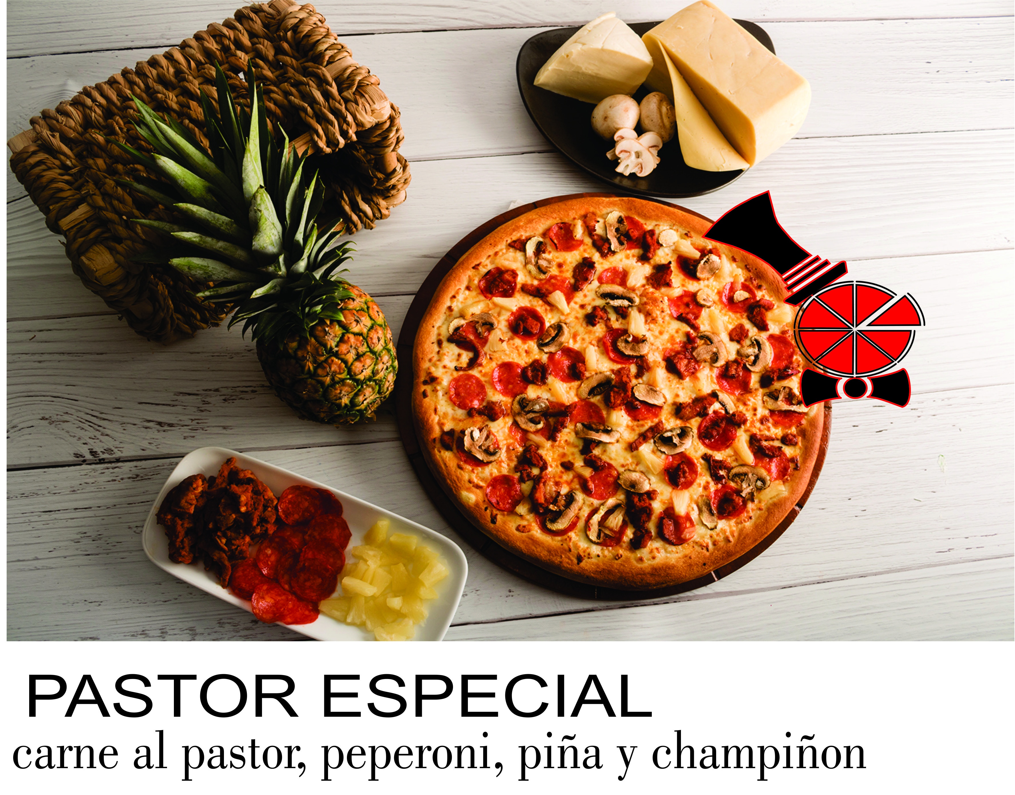 PASTOR ESPECIAL
carne al pastor, peperoni,piña y champiñon