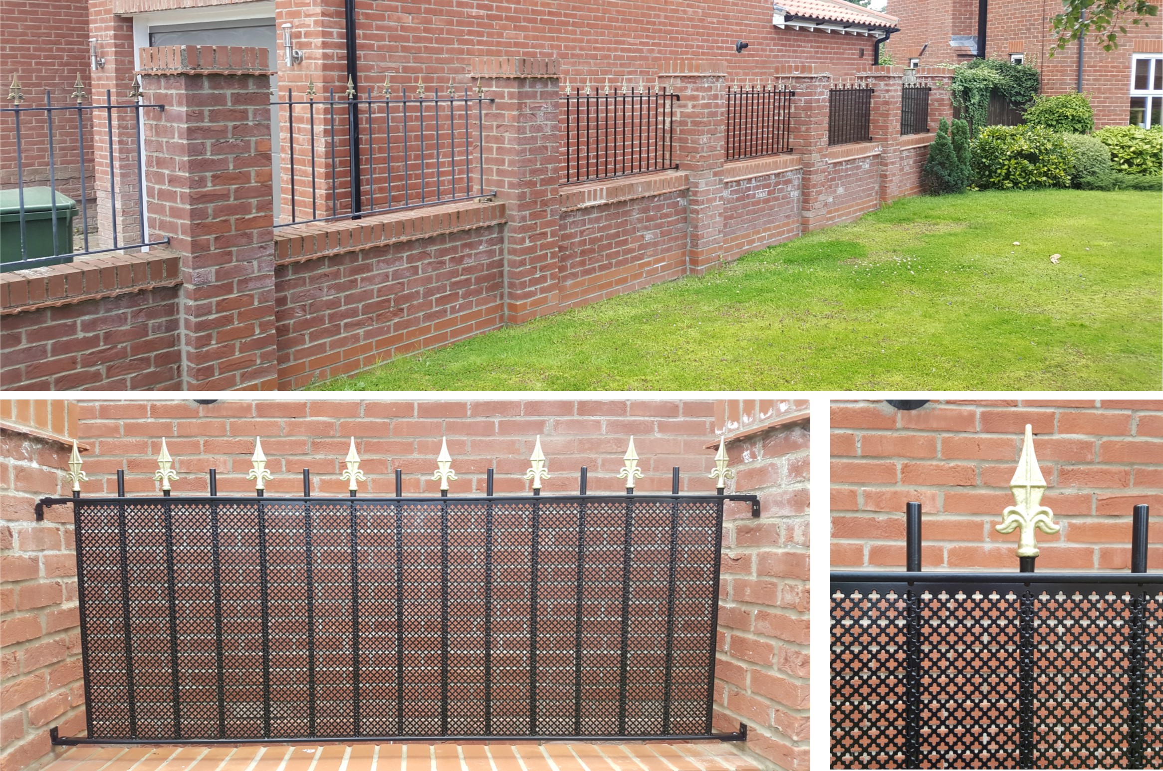 Wall railings with privacy mesh panels.