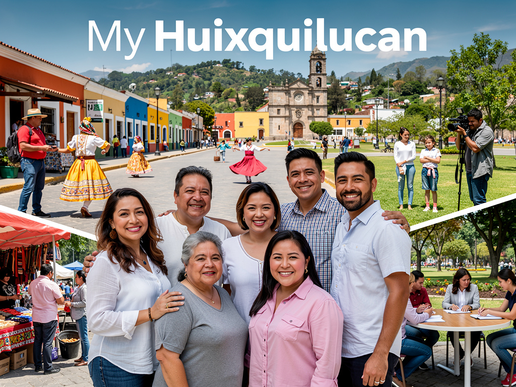 Familia en Huixquilucan con iglesia, plaza, mercado artesanal y danzas tradicionales mexicanas