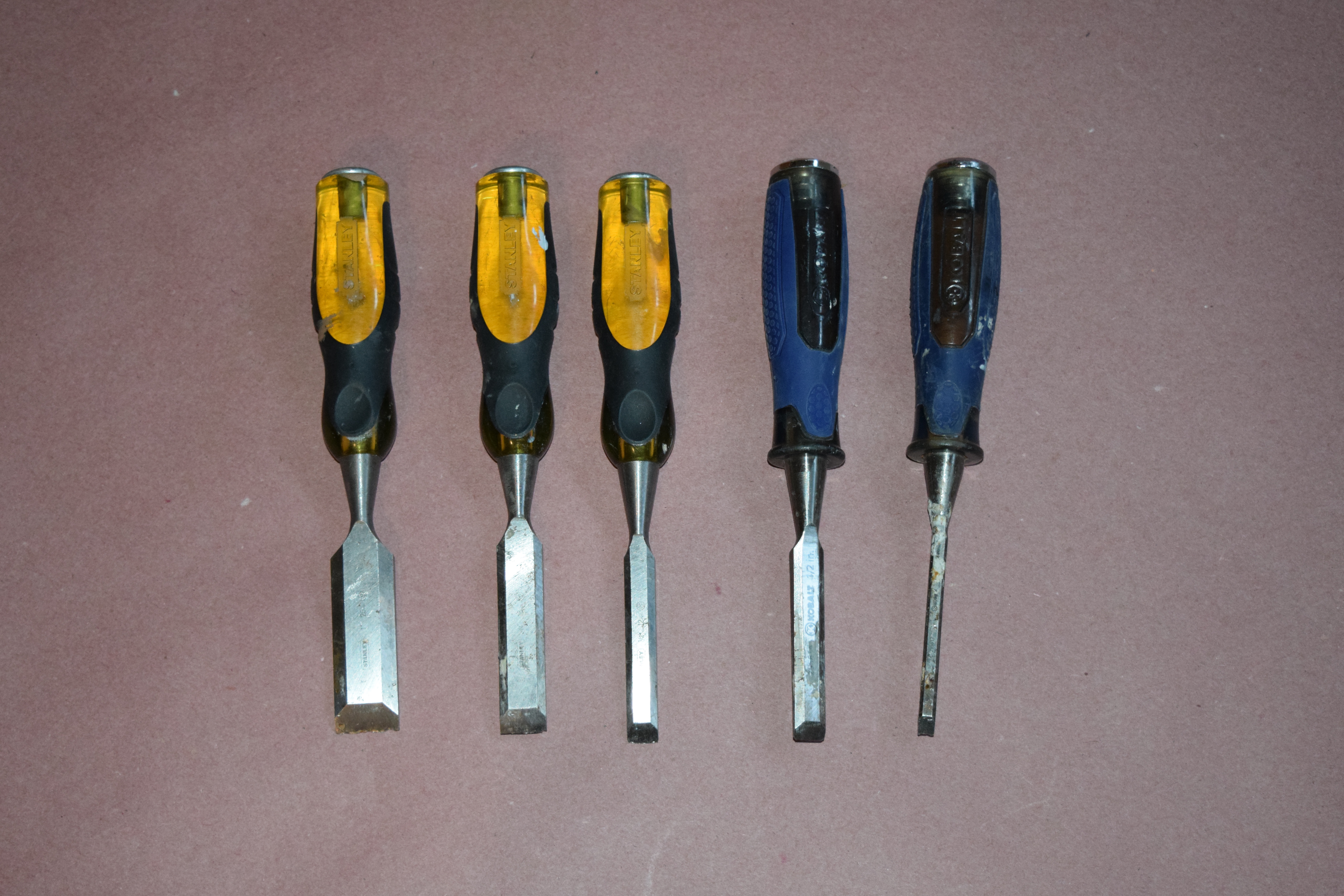 Wood Chisels (x3 by Stanley, x2 by Kobalt)
