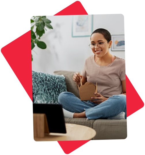 African American Young Woman Eating Chinese Food