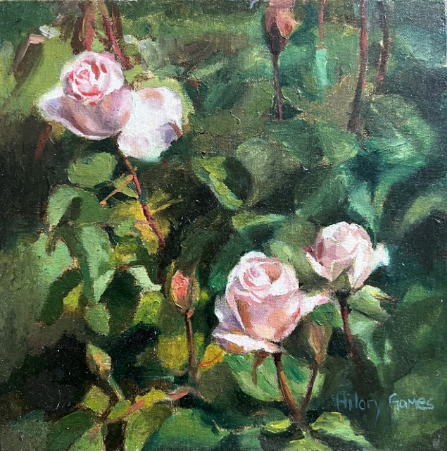 Gomes, Three Pink Roses, 8x8 Oil