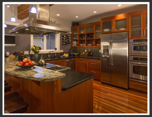 Kitchen with Wood cabinets