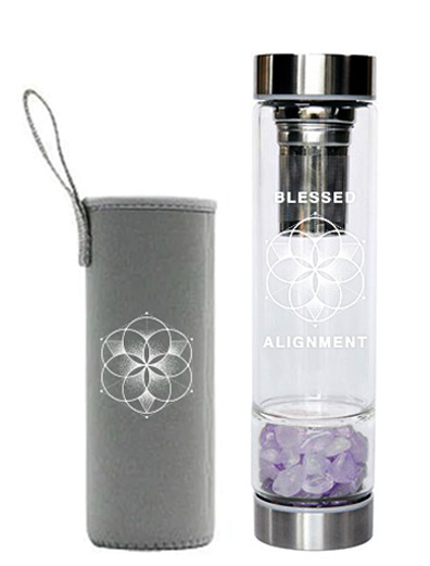 Amethyst crystal chamber glass water bottle