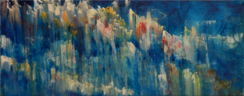 Waterfall, Mixed Media, 12"x30", Gallery Canvas