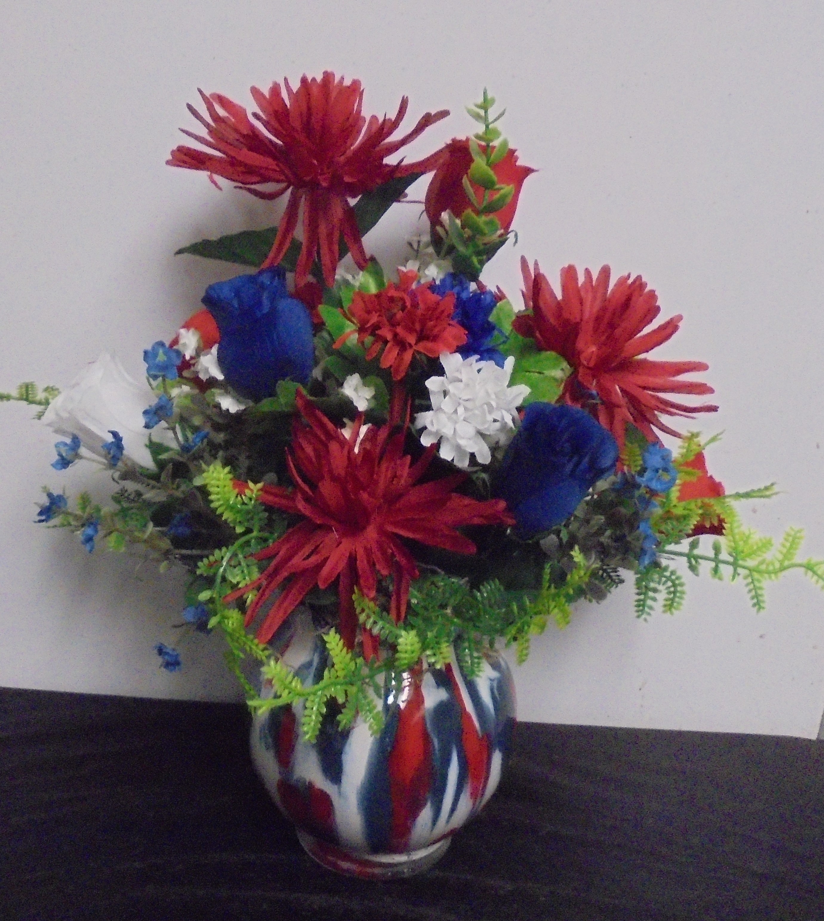 (2A) "Silk" One of a Kind Vase 
(Red, White & Blue)
$25.00