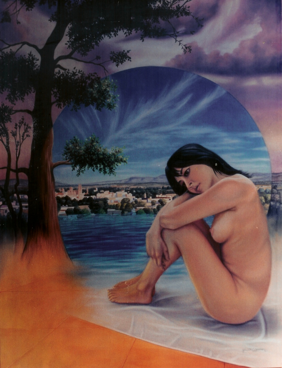 A MI CIUDAD NATAL (Fragmento)
¡Con qué emoción mi corazón latía,
del sol reverberante a los reflejos,
cuando venciendo la distancia impía
ávida mi mirada descubría
tus arboledas y tus torres desde lejos!
Juan Martín del Campo y Anaya
OBRA NO DISPONIBLE     Dimensión: 120 x 90 cms.