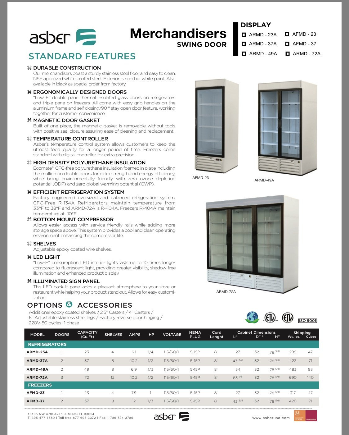 Asber Merchandisers Refrigerator and Freezer 
Call For Prices